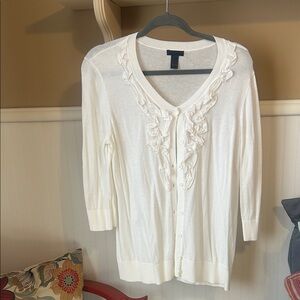 Women's Cream Ruffled Cardigan Sweater